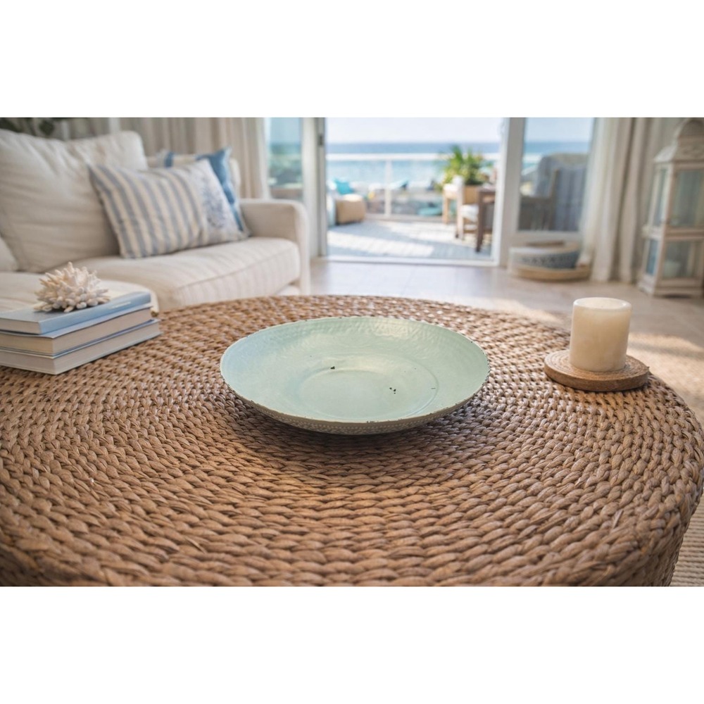 Vintage Rustic Turquoise Bowl with Silver Design | 12" Decorative Bowl